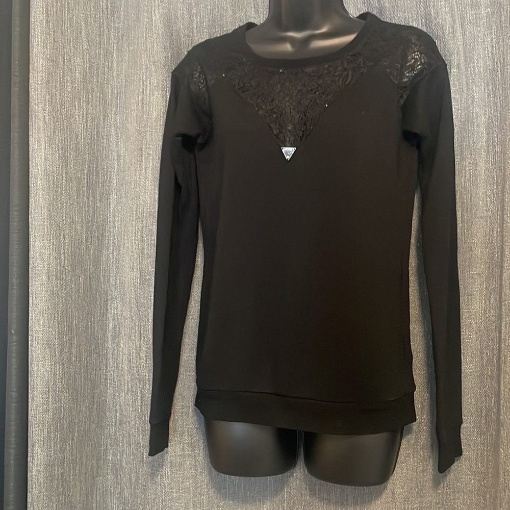 Guess black sleeved sweater with lace insert